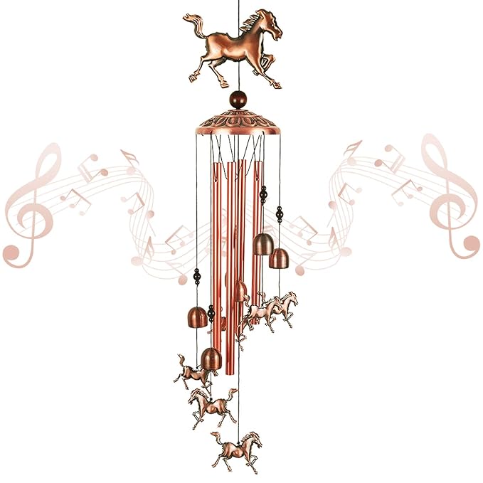 Horse Wind Chime Bell (Free Wood Wall Hook)